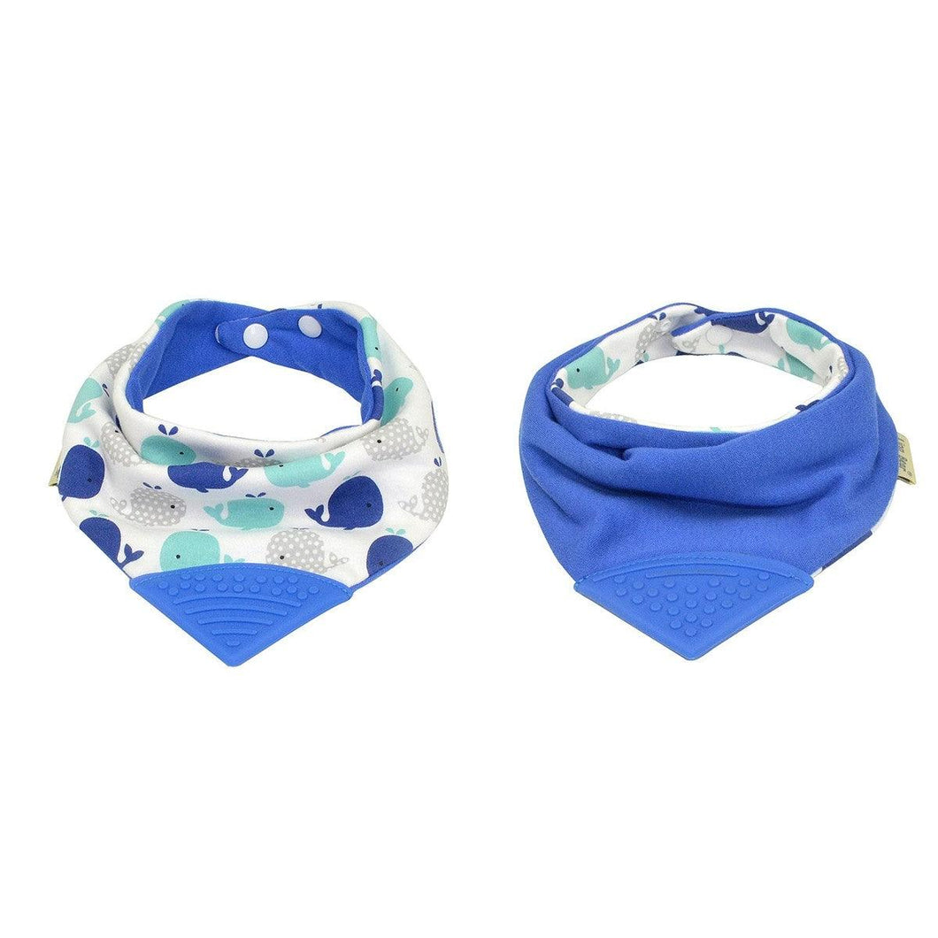 Bandana Bib Blue Whale With Silicone Teether - Tigerlily Gift Store