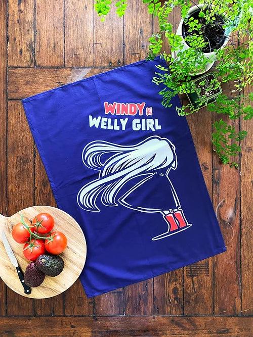 Windy Welly Girl Tea Towel