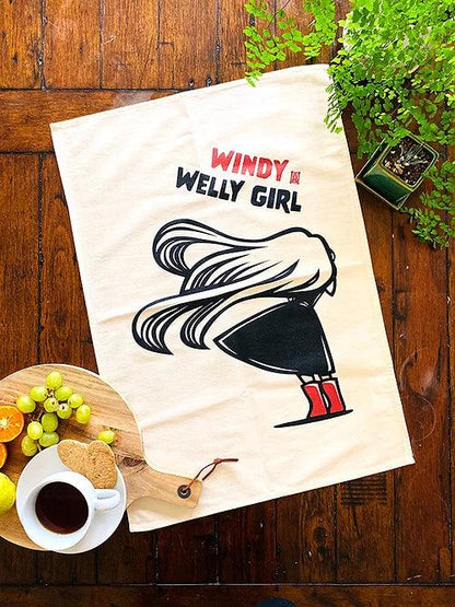 Windy Welly Girl Tea Towel