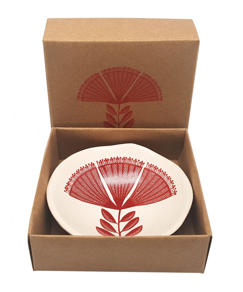 Red Pohutukawa Lace On White Dish