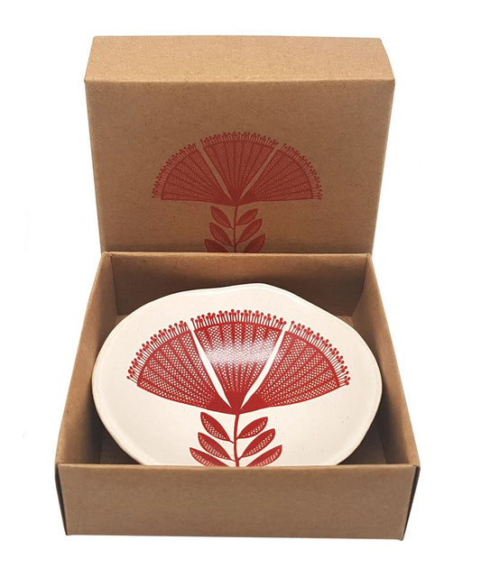 Red Pohutukawa Lace On White Dish