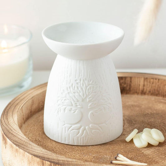 White Ceramic Tree of Life Oil Burner