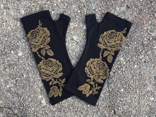 Black rose print merino finger-less - Tigerlily Gift Store