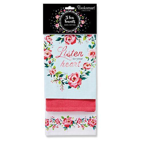 Cooksmart Listen to UR Heart Tea Towel 3pk - Tigerlily Gift Store