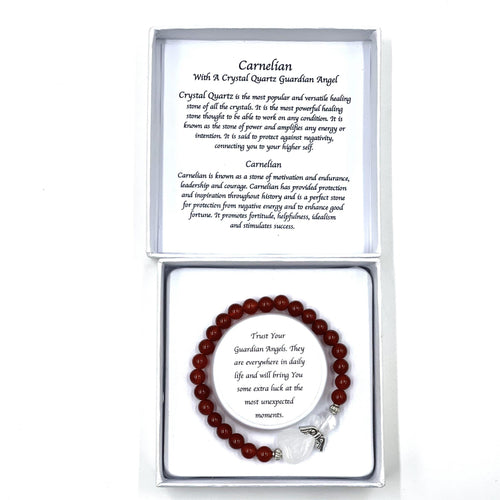 Carnelian Crystal Heart Guardian Angel Bracelet - Tigerlily Gift Store