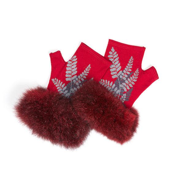 NZ Fern Design Possum Fingerless Gloves