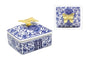 Square Blue & White Gold Butterfly Jar 12cm