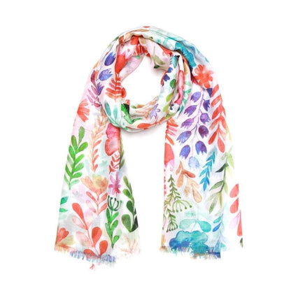 White Floral Merion and Slik Designer Scarf