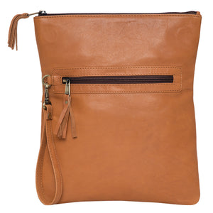Tan and White Cowhide Fold-over Bag