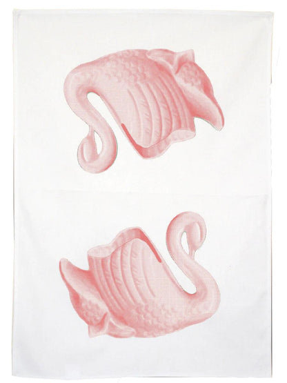 Cream linen swan tea towel - pink