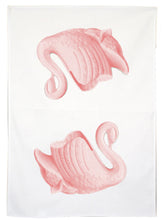 Load image into Gallery viewer, Cream linen swan tea towel - pink
