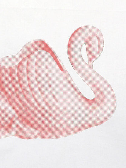 Cream linen swan tea towel - pink