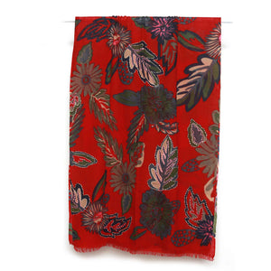 Merino Embroidered Red Scarf
