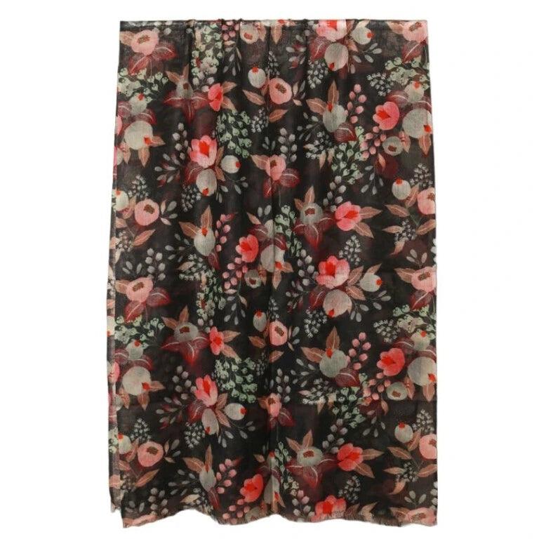 Black Floral Merion and Slik Designer Scarf