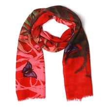 Load image into Gallery viewer, Red Floral Merion and Silk Designer Scarf
