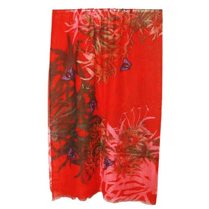Red Floral Merion and Silk Designer Scarf