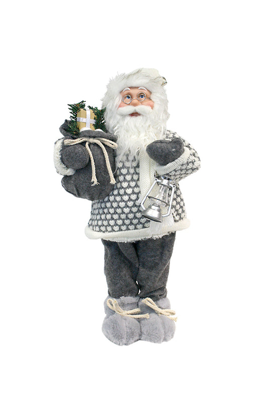 Santa Grey/White w/Gift Bag and Lantern