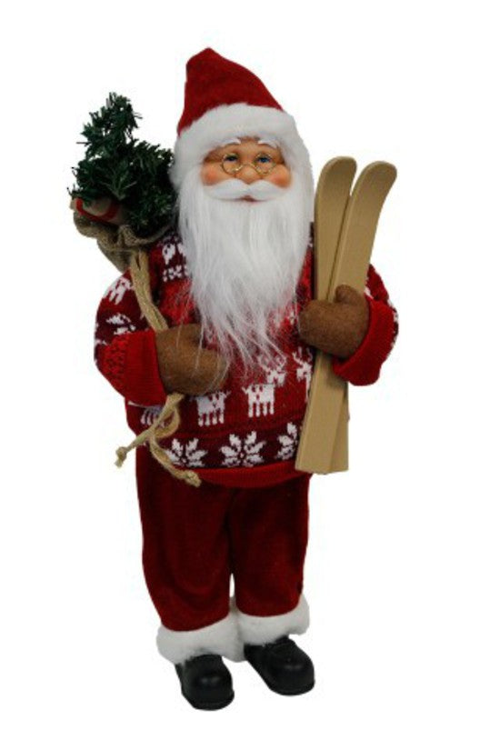 Santa With Red Fairisle Jumper and Skis