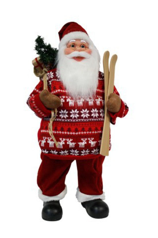 Santa With Red Fairisle Jumper and Skis