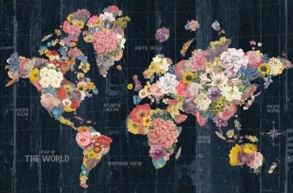 Botanical Floral Map in White Frame - Tigerlily Gift Store