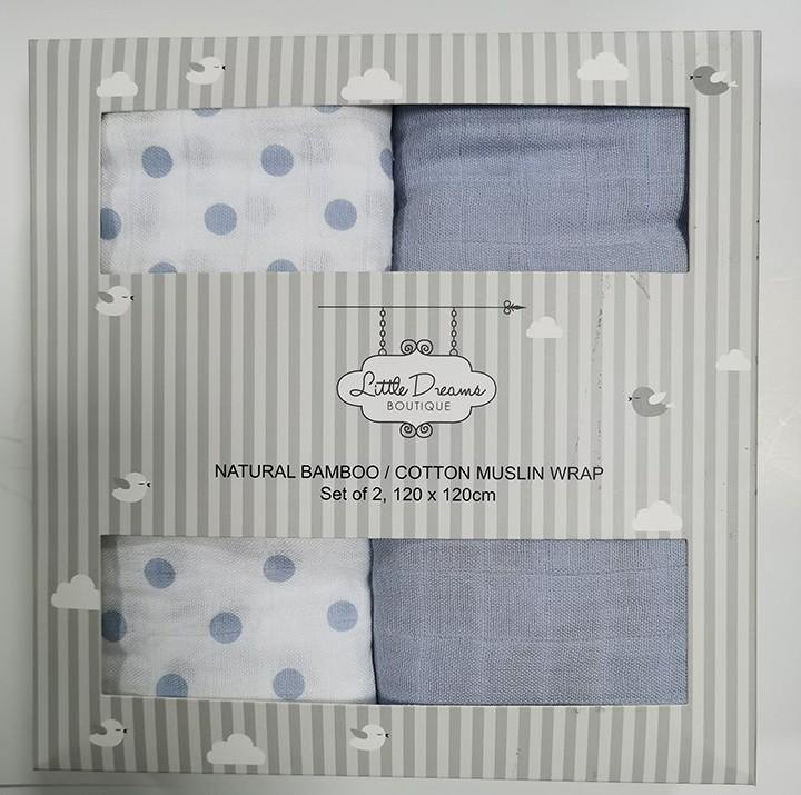 Blue Spot Bamboo/Cotton Muslin Wraps Pack 2 - Tigerlily Gift Store