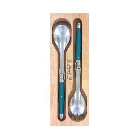 Andre Verdier Laguiole Salad Server Set Teal - Tigerlily Gift Store